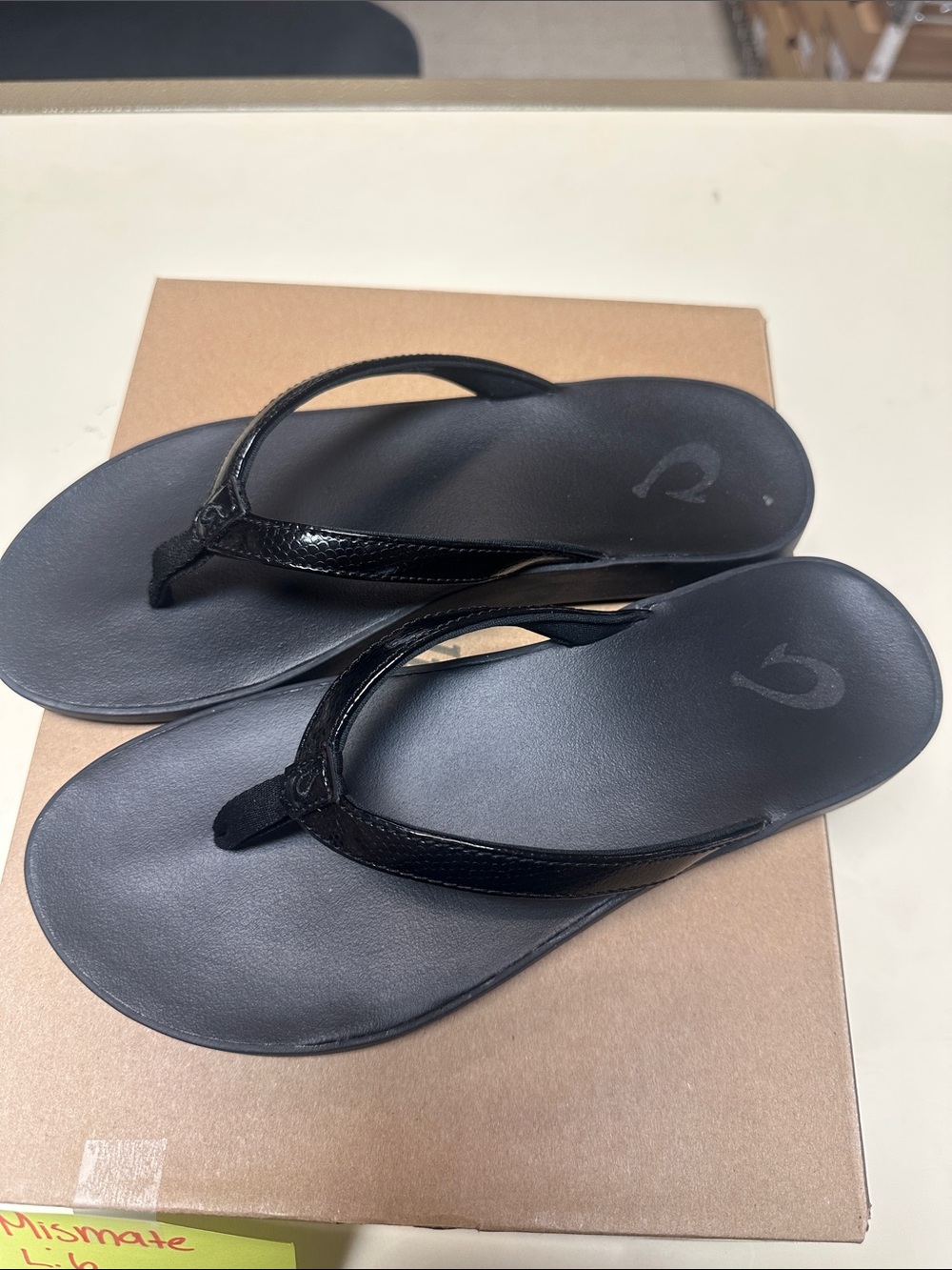 Mismatch Sized Black Women's Leather Sandals. Left 6, Right 5